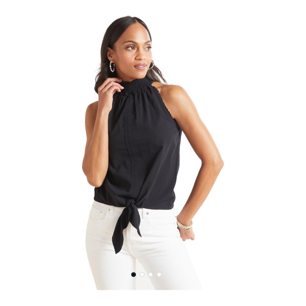 Red Haute Poplin Tie Front Halter Black Size M